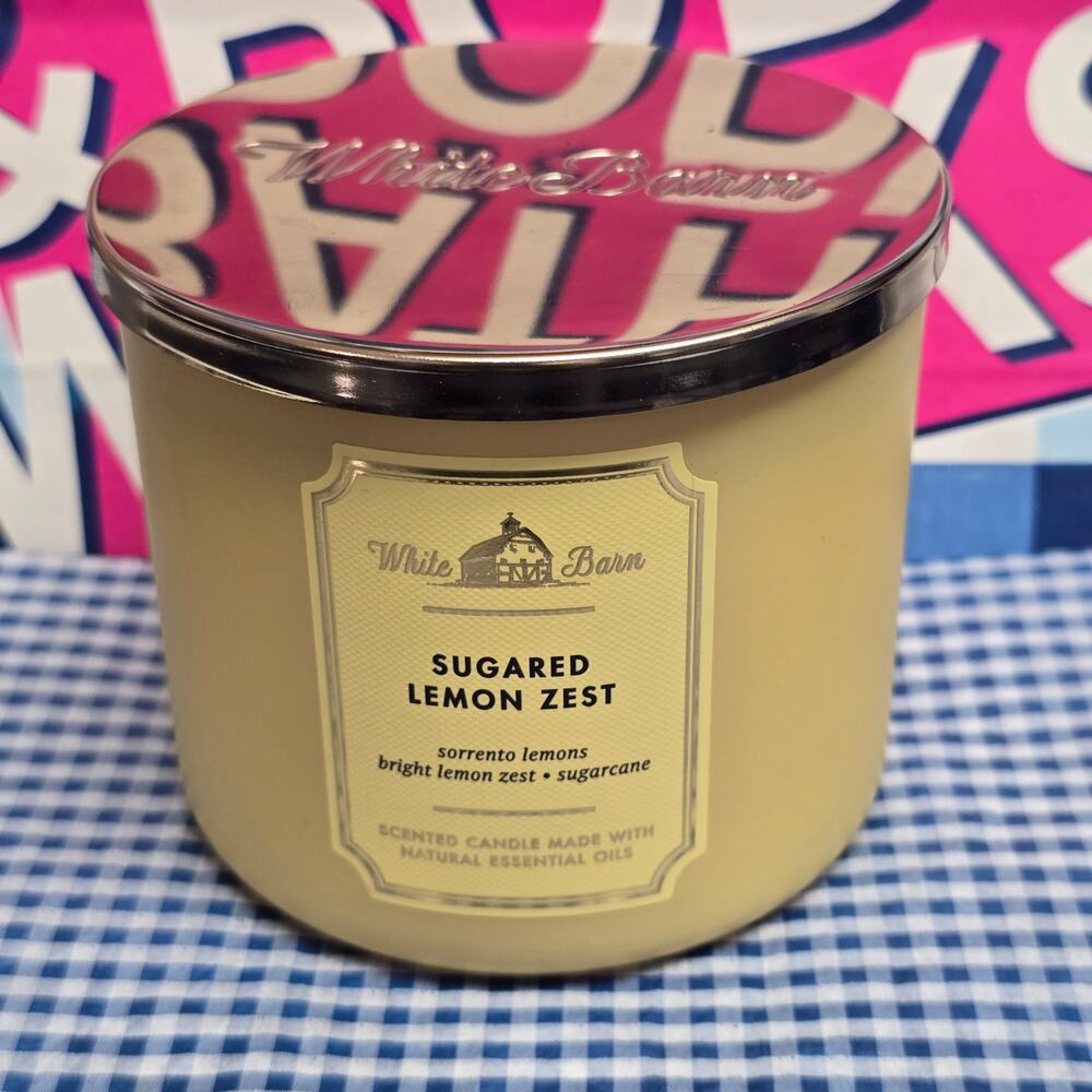 BBW Sugared Lemon Zest Large 3 Wick Candle Home Fragrance Decor White Barn